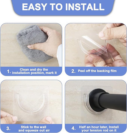 4 Pack Shower Rod Holder with Strong Adhesive, No Drilling Shower Curtain Rod Holder for Wall, Shower Rod Holders for Wall (Rod not Included)