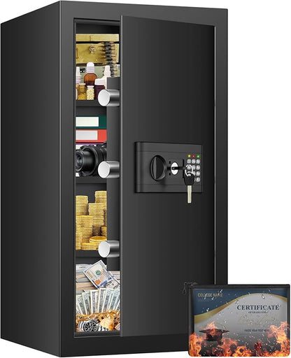 Large Safe, 7.0 Cubic Feet Safe Box With Fireproof Waterproof Bag, Anti-theft Home Document Safes with Digital Keypad, Spare Key, 3 Removable Shelves, Alert System for Home Business Valuables