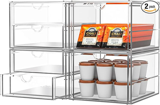 Acrylic Makeup Organizer, 4 Pack Drawer Organizer - Transparent Desktop Storage for Cosmetics, Office Supplies & More - Clear Organizers for Home & Office Use