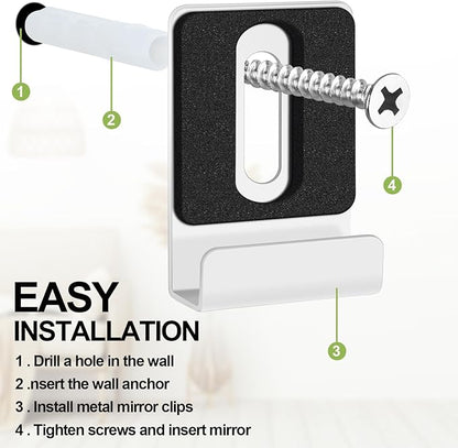 12 Pcs Metal Mirror Holder Clips for Wall Mounting Heavy Duty Frameless Mirror Hangers Hooks Hardware Mounting Clip for Wall Tile Billboard Display(White,1/4 Inch)
