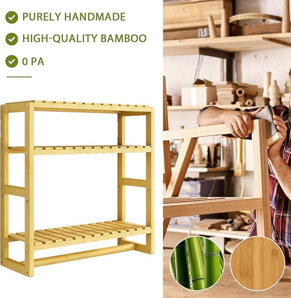 Over The Toilet Storage Bathroom Shelves Wall Mounted 3 Tier Space Saver Corner Shelf Organizer Bamboo Towel Rack Toilet Paper Cabinet with Hanging Rod Yellow