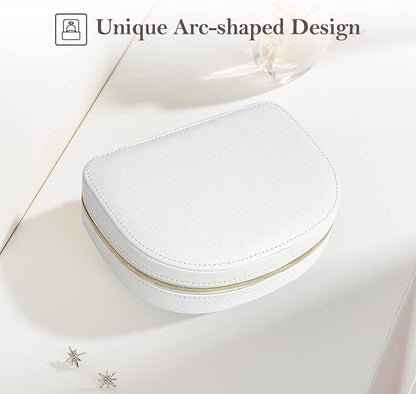 ProCase Travel Size Jewelry Box, Medium Portable Seashell-Shaped Jewelry Case, 2 Layer Mini Jewelry Organizer in PU Leather for Women -White