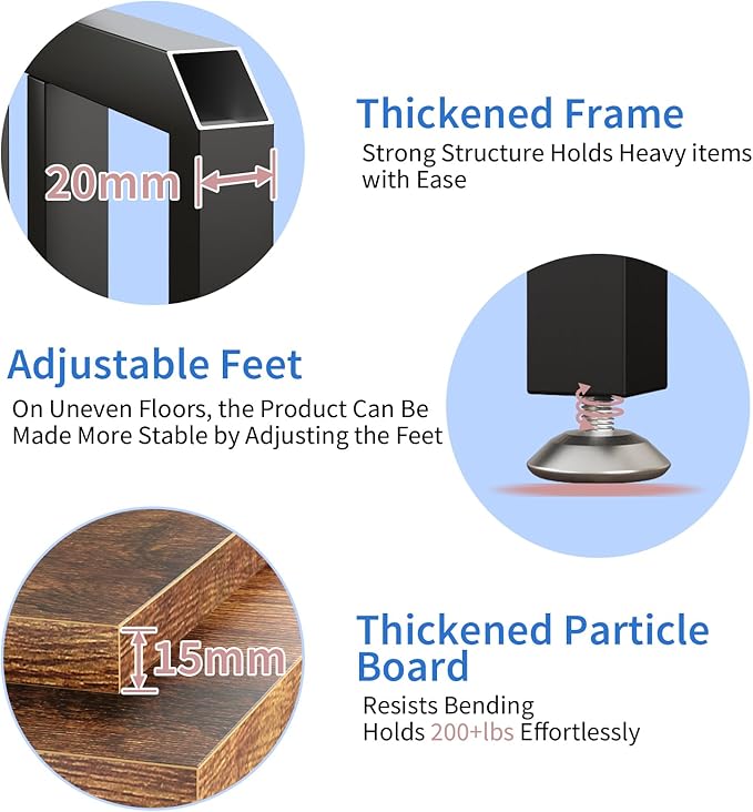 Under Desk Printer Stand with Power Outlet Large Printer Table with Adjustable Shelf,Industrial Wheels, 20 Inches Deep 2 Tier Rolling Printer Cart for Home Office, Rustic Brown