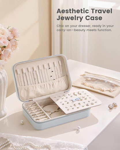 Lolalet Travel Jewelry Case for Women Girls, Travel Jewelry Organizer with Clear Storage Bag Small Portable Jewelry Box for Necklace Bracelet Earring Ring Birthday Bridesmaid Gifts -Large/Blue