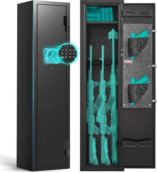 Marcree 2-3 Gun Safes for Rifles and Pistols, 180° Quick Access Digital Gun Cabinets for Rifles and Shotguns, Assembled Gun Locker with Alarm System & Mute Mode, Shotgun Safe with Removable Shelf