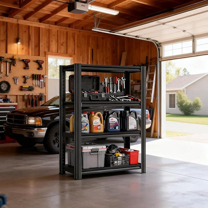 4-Tier Metal Garage Shelving Heavy Duty Adjustable Storage Shelves 2000lbs Capacity Steel Shelving Units Tool Rack Corner Shelf for Equipment & Tools (27.6" W × 13.8" D × 59.1" H)