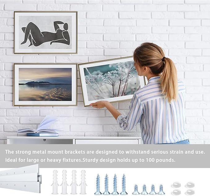 18'' French Cleat- Heavy Duty Aluminum Headboard Wall Mounting Brackets-French Cleat Hanger for Hanging Picture, Mirror, Shelf, Headboard, Panel or Whiteboard (1Pair, Supports 140lbs )