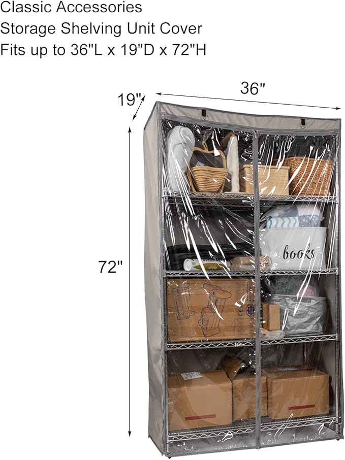 YLOVAN Storage Shelf Cover Wire Rack Shelving Dust Protective, Fits Racks 36''Wx19''Dx72''H One Side See Through Panel (Cover only)