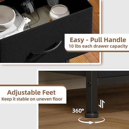 Somdot Nightstand Set of 2 with 2 Storage Drawers, Small Bedside Table End Table, Wooden Top Fabric Cabinet for Bedroom, Kids Closet, College Dorm, Entryway, Black Rustic Brown