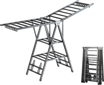 Heavy Duty Clothes Drying Rack Foldable - 71" Large Clothes Airer with Wheels, Extra-Thick Metal Laundry Dryer Stand, Free-Standing Design for Indoor & Outdoor Use
