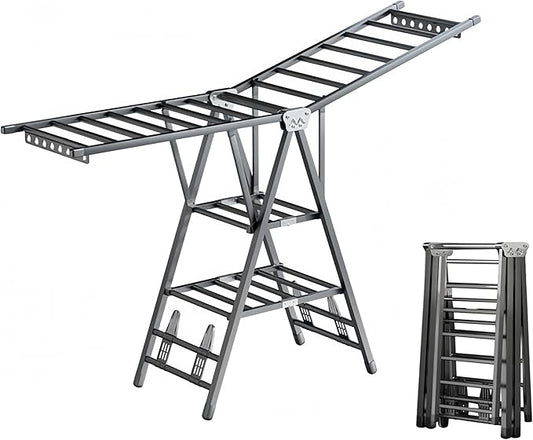 Heavy Duty Clothes Drying Rack Foldable - 71" Large Clothes Airer with Wheels, Extra-Thick Metal Laundry Dryer Stand, Free-Standing Design for Indoor & Outdoor Use