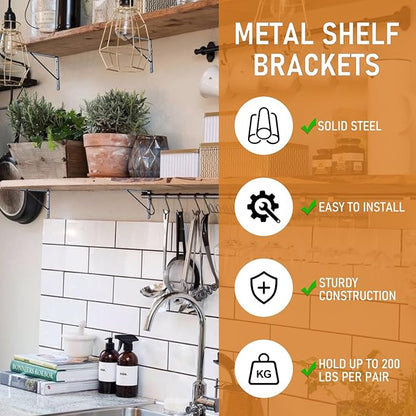HOME MASTER HARDWARE 10 x 8 in Shelf Brackets, 90 Degree Triangle Wall Mount Angle L Bracket for Floating Shelves, Metal Support w/ Screws, 10 Pack Black