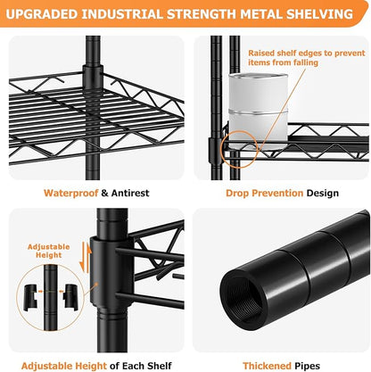 Storage Shelves,21.3" W x 11.8" D x 58.5" H Kitchen Wire Shelving Unit Loads 550LBS,5-tier Adjustable Metal Utility Shelf,Garage Shelves,Home Storage Rack for Kitchen, Laundry, Pantry and Closet