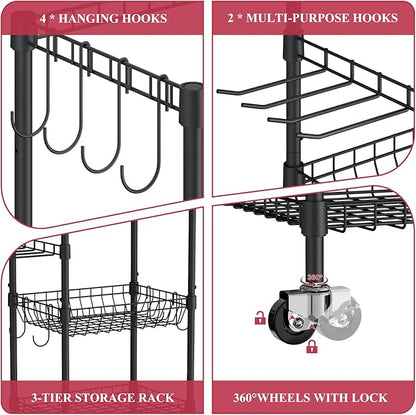 VOPEAK Home Gym Storage Rack with Wheels, Yoga Mat Storage Organizer for Kettlebells, Dumbbells, Resistance Bands, Space Saving 3-Tier Weight Rack for Home Gym, Garage, Easy to Install
