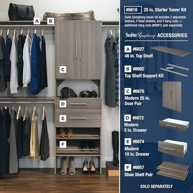 ClosetMaid SuiteSymphony Top Shelf Support Bracket Kit, Add On Accessory, Shelf Hardware Set, for Top Shelf, Satin Nickel
