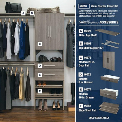ClosetMaid SuiteSymphony Top Shelf Support Bracket Kit, Add On Accessory, Shelf Hardware Set, for Top Shelf, Satin Nickel