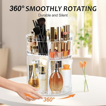 Rotating Makeup Organizer, 360 Spinning Skincare Organizers, 8 Adjustable Layer Cosmetic Storage Case with Brush Holder Perfume Tray for Vanity Bathroom Countertop - Large