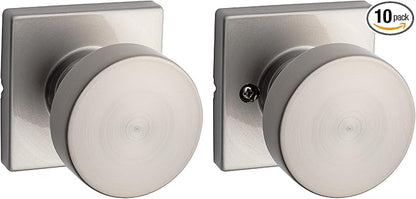 Kwikset Pismo Interior Passage Door Knob,Handle for Closet and Hallway Doors,Non-Locking Doorknob in Satin Nickel,with Microban Protection,(Pack of 10)