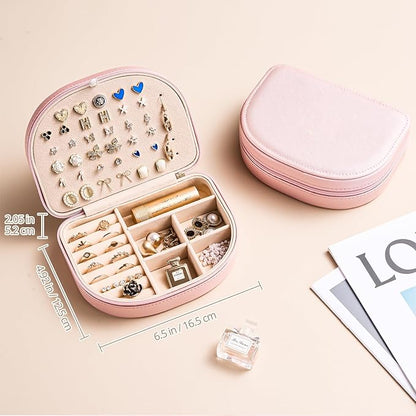 ProCase Travel Size Jewelry Box, Medium Portable Seashell-Shaped Jewelry Case, 2 Layer Jewelry Organizer in PU Leather for Women -Glossy Pink