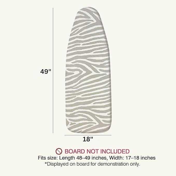 Ironing Board Cover and Pad 18"x49" Extra Thick Natural Cotton, Scorch and Stain Resistant Padding, Extra Wide Iron Board Cover with Fasteners Heavy Duty Elastic Edge, Heatproof Zebra