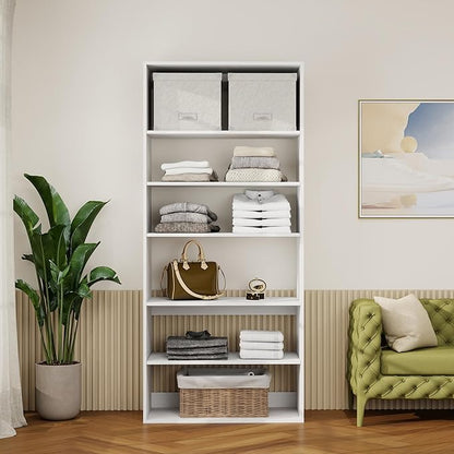 GraceGrove 71" High Modular Wooden Closet Organizer System with 6 Shelves &Storages, Wall Mount Shelving for Walk in Closet Bedroom Organization,Closet Organizers and Storage, White