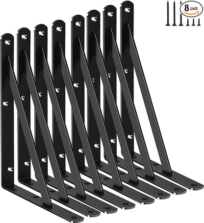 8 Pack L8 x H 6" Black Heavy Duty Shelf Brackets with Screws Metal Shelf Brackets Shelf Support Angle Brackets for Shelves L Brackets Heavy Duty Floating Shelf