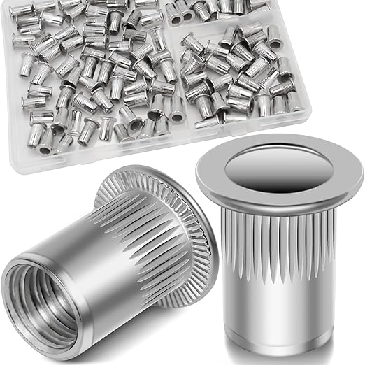 8-32 UNC Rivet Nut, 100Pcs 304 Stainless Steel Flat Head Rivnut Threaded Insert Nutsert