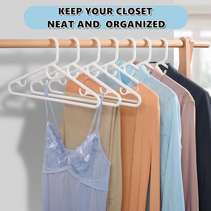 Amber Home 36 Pack Super Heavy Duty Plastic Hangers, White Plastic Hangers Non-Slip for Coat Jacket and Shirt, Non-Slip Pants Bar, Thick Strong Plastic Clothes Hangers with Hook for Scarves and Belts