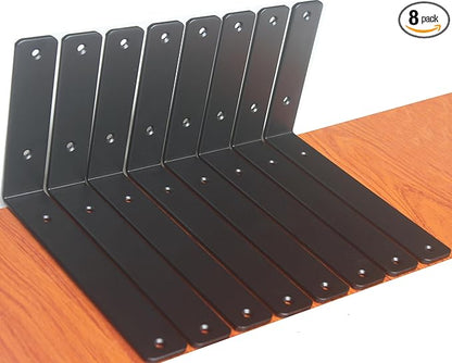 8 Pack - L 9" x H 6" x W1.5, 5mm Thick Black L Shelf Bracket, Iron Shelf Brackets, Metal Shelf Brackets, Floating Shelf, Shelf Supports with Screws