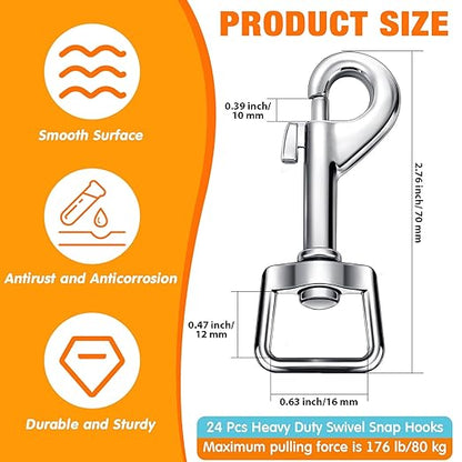 Therwen 24 Pcs Swivel Snap Hooks for Dog Leash Heavy Duty 2.76 Inch Flag Clasp Single Ended Clip Hooks Multipurpose Bolt Snap for Keychain Camera Strap Linking Pet Leash(Groovy Style,0.63")