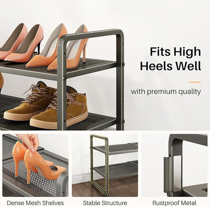 SNTD Shoe Rack - Expandable Shoe Organizer for Closet, Adjustable Metal Shoe Shelf Storage, Stackable Long Shoe Stand Holder for Garage, Entryway, Door Entrance (Grey, 2-Tier)