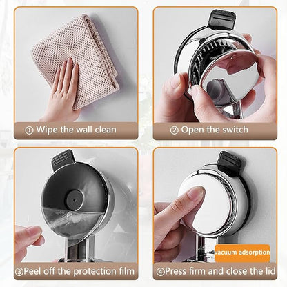 Resdenio Shower Head Holder - Strong Suction Cup No Drilling Showerhead Bracket Waterproof Handheld Shower Holder, Adjustable Wand Holder for RV, Kids, Bathroom (Silver)