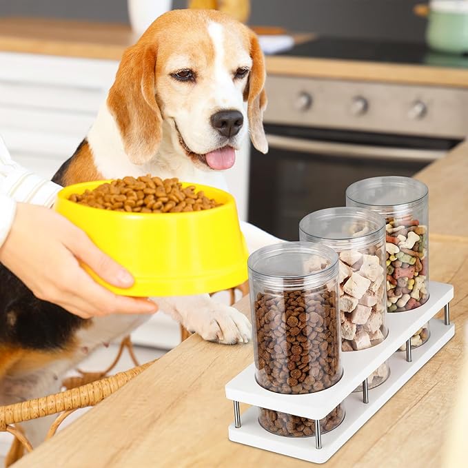 Suclain Dog Treat Container Set for Countertop Includes 3 Plastic Treat Jars, 1 Food Storage Tray with Sticker and Pen Farmhouse Pet Food Storage Organizer Gift for Pet Dog Owners