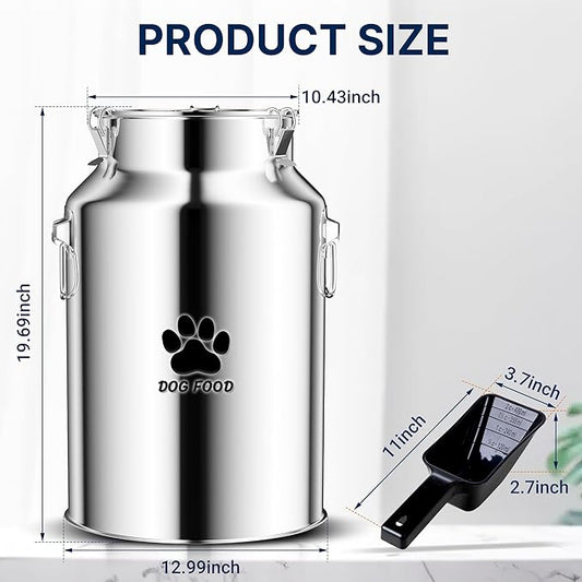 40Lbs Large Metal Dog Food Storage Container, Stainless Steel Dog Food Storage Tank, Multifunctional Storage Bin with Lid and Spoon, Food Storage Container for Big Dogs, Keep Fresh, Easy to Clean