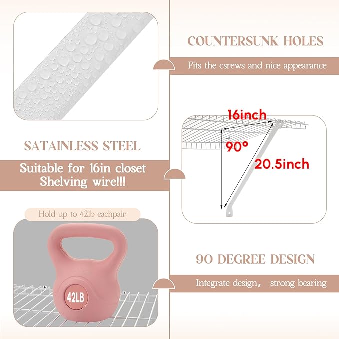 12 Pcs Support Brackets for 16in Wide Shelving Wire Wire Shelf Brackets Closet Rod Bracket Closet Support Bracket with Anchors and Pins for Installation Wires Shelving Supports Closets