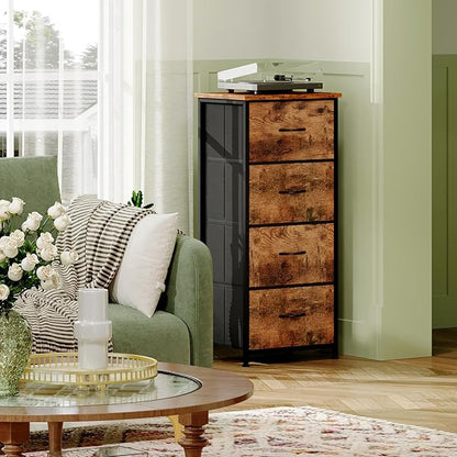 Somdot Dresser for Bedroom with 4 Drawers, Storage Organizer Chest of Drawers with Removable Fabric Bins for Closet Bedside Living Room Laundry Entryway Hallway, Wood Grain Print