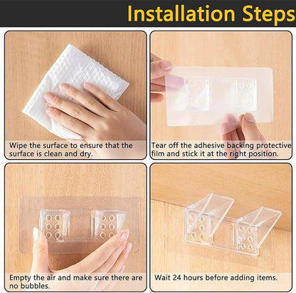 12-Pack Heavy-Duty Adhesive Shelf Brackets, Large Size Double Row Brackets, No-Drill Wall Mount Pegs,Shelf Support Pegs for Kitchen Cabinets, Bookshelves, and Closets