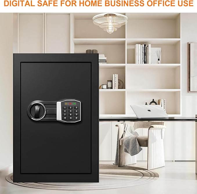 3.4 Cub Large Safes for Home, Security Fire Safe Box with Spare Keys, Alarm System, Digital Keypad and Removable Shelf, Anti-Theft Fireproof and Waterproof Safe Home for Document Medicine Valuables