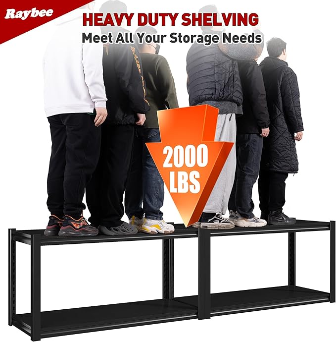 Raybee 40" W Storage Shelves 4 Tier Garage Shelving Heavy Duty Shelving 2000 LBS Adjustable Metal Shelving for Garage,Basement, Warehouse, 40" W x19 D x57 H