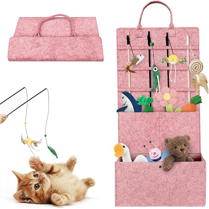 5-Layer Cat Wand Toy Storage Bag, 31.6in Multifunction Pet Toy Storage Hanging Bag