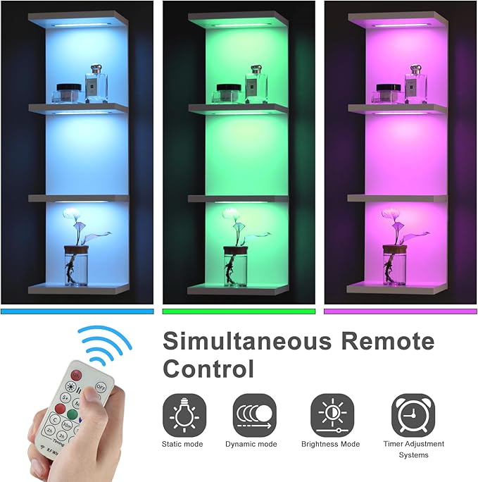 4 Tier RGB Wall Shelf-Gaming Shelf with Remote Control, Lack Shelves with Light for Bedroom | Easy to Install Cosmetic & Display Modern Shelf, White