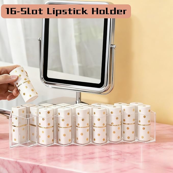 Lipstick Holder 16 Spaces Cute Fish Shape Cosmetic Lip Gloss Organizer for Countertop Clear Acrylic Makeup Perfume Storage Rack Drawer & Bathroom Novelty Desk Decor Vanity Display Case for Girls Women