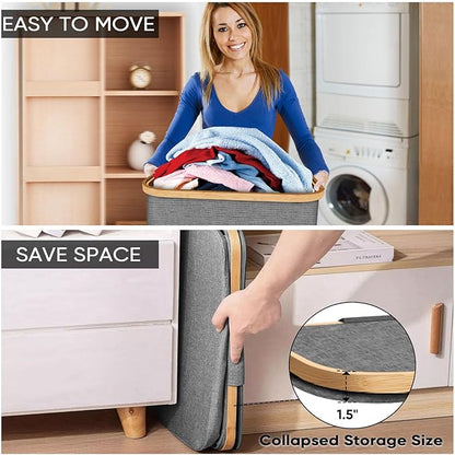 BALEINE Laundry Hamper with Lid, Tall Laundry Baskets with Bamboo Pull Handles, Large Laundry Bin with Internal Support (18 Gal/70L, Green)