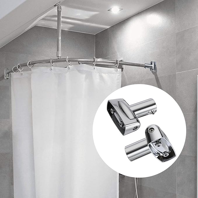 Kokone Shower Curtain Rod Bracket Set of 4 Ajustable 180° Rotation Bracket for Curved Shower Curtain Rods Sturdy Zinc Alloy Wall Mounted Shower Curtain Rod Holder for Bathroom,Wardrobe,Kitchen,Silver