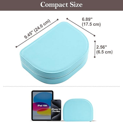 ProCase Travel Size Jewelry Box, Large Portable Seashell-Shaped Jewelry Case, 2 Layer Jewelry Organizer in PU Leather for Women -Blue