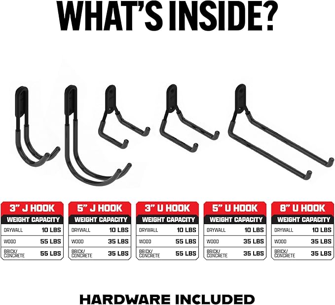Smart T Garage Storage Hook Kit | 5 Piece Tool Organizer - Heavy Duty Organizer Wall Mount or Shelving Hooks