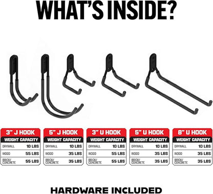 Smart T Garage Storage Hook Kit | 5 Piece Tool Organizer - Heavy Duty Organizer Wall Mount or Shelving Hooks