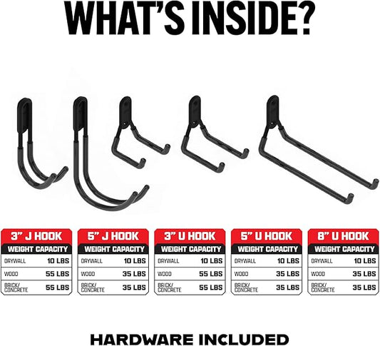 Smart T Garage Storage Hook Kit | 5 Piece Tool Organizer - Heavy Duty Organizer Wall Mount or Shelving Hooks