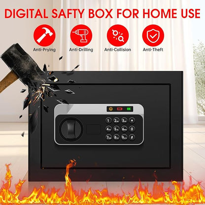 1.3 Cuft Small Safes for Home Use Fire and Water Proof, Anti-theft Fireproof Lock Box with Electronic Keypad, Alarm System and Removable Shelf, Fire Proof Safe for Home Documents, Valuables