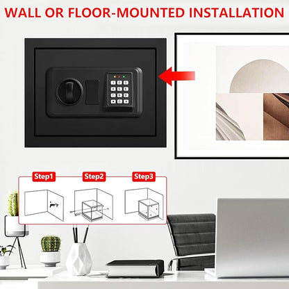 1.2 Cuft Small Home Safe Fire and Waterproof, Anti-theft Fireproof Safe Box with Digital Keypad, Spare Keys and Removable Shelf, Personal Safes for Home Money Medicine Valuables